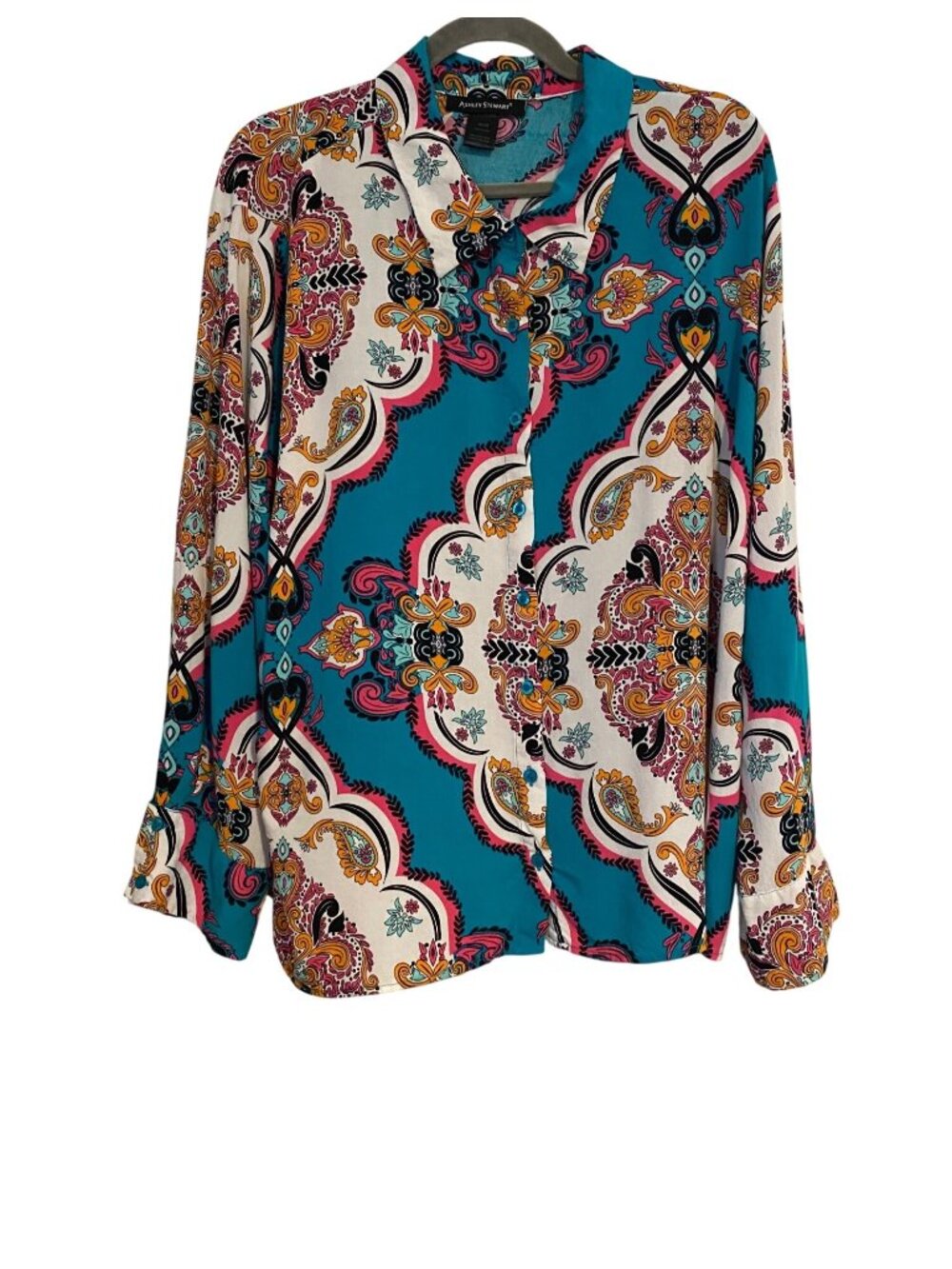 Ashley Stewart Women's 26/28 Multicolor Paisley Button-Down Blouse Boho Vibrant